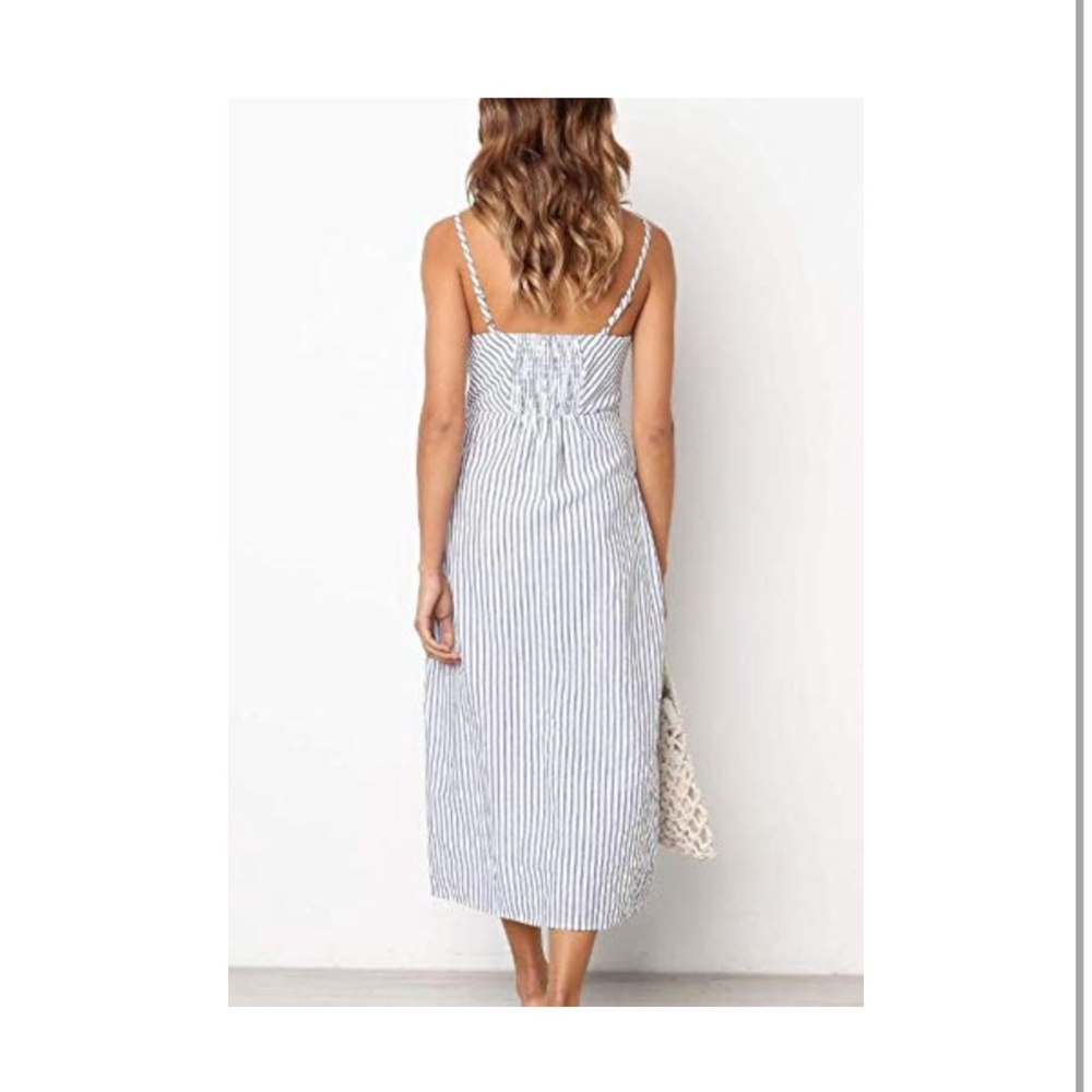 Blooming Jelly Womens V Neck Dress Sleeveless Spaghetti Strap Button Down Stripe - Picture 2 of 14